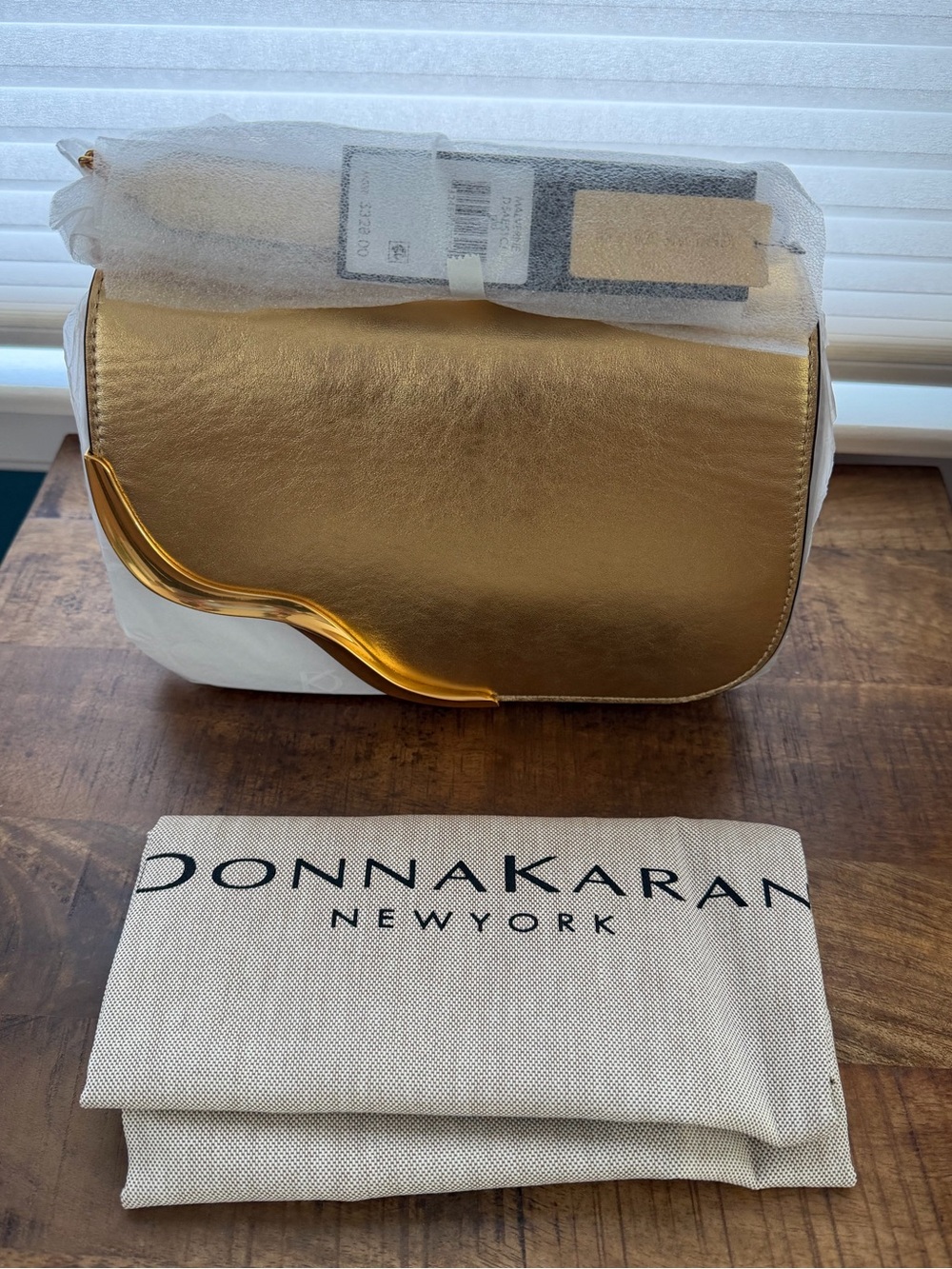Donna Karan Malverne Gold Metallic Crossbody Bag NWT